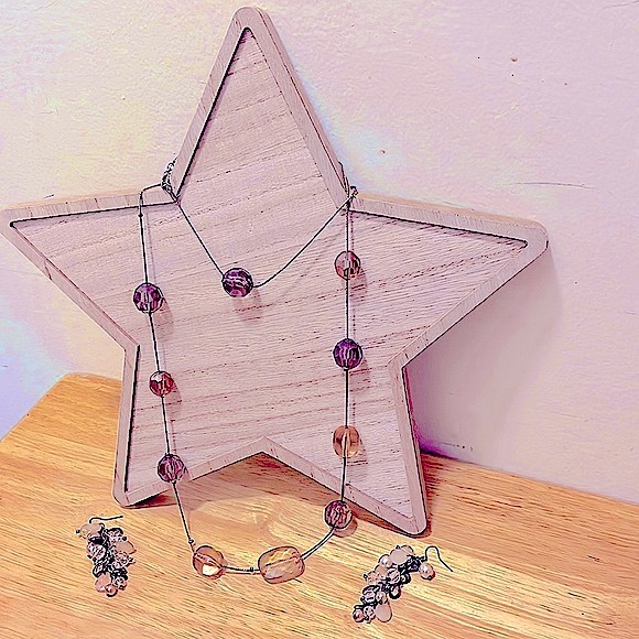 SET Vintage Glass Faceted Bead wrap Necklace & Dangly Earrings - Picture 2 of 10